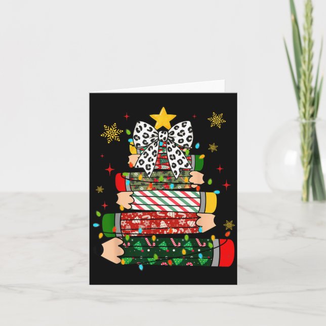 Teacher Christmas Tree Lights Pencil Leopard Print Kort (Framsida)