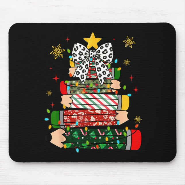 Teacher Christmas Tree Lights Pencil Leopard Print Musmatta (Framsidan)
