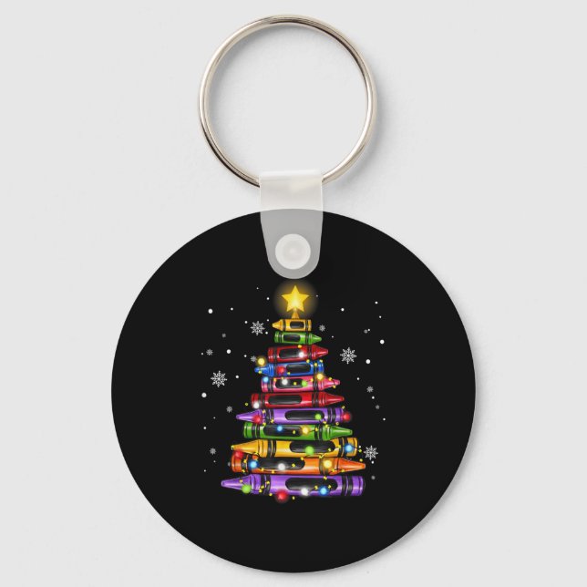 Teacher Crayon Christmas Tree Lights Student Schoo Nyckelring (Framsida)