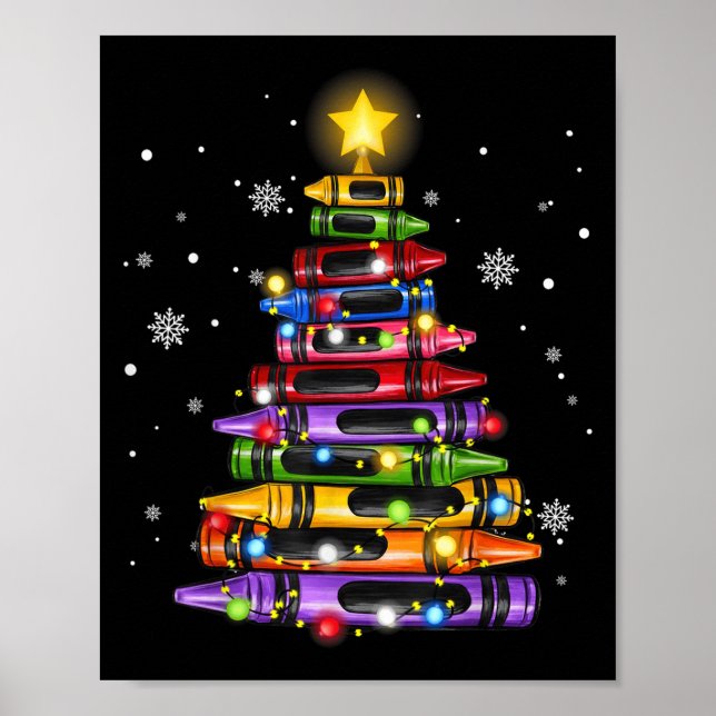 Teacher Crayon Christmas Tree Lights Student Schoo Poster (Framsidan)