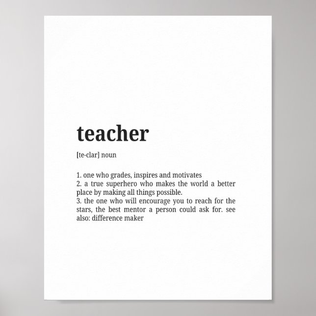 Teacher Definition Dictionary Wall Art Poster (Framsidan)