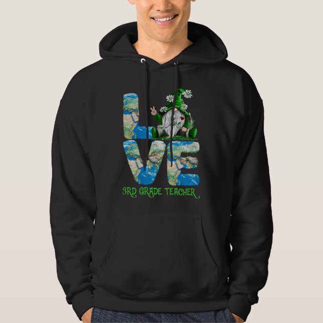 Teacher Earth Day 2023 Gnome 3rd Grade Teacher Hoodie (Framsida)