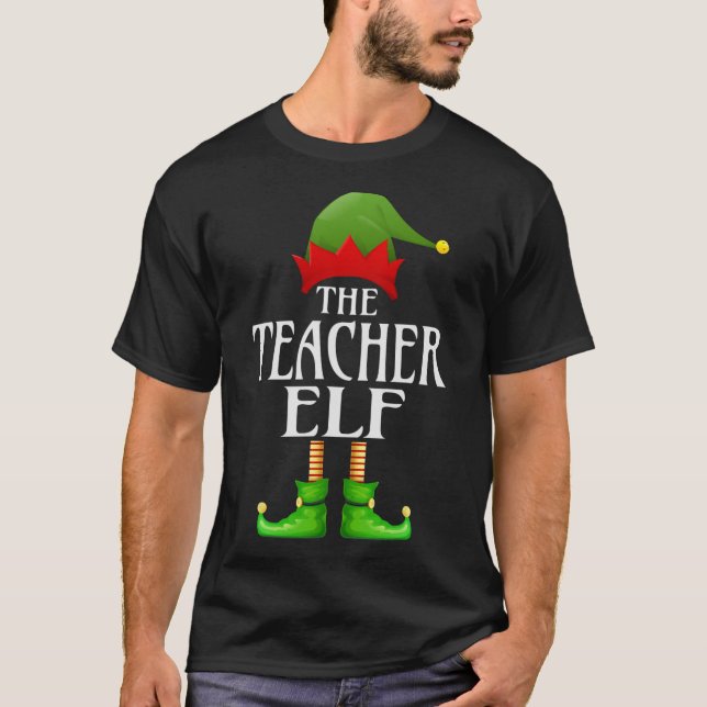 Teacher Elf Julafton Funny Family Matching Group C T Shirt (Framsida)