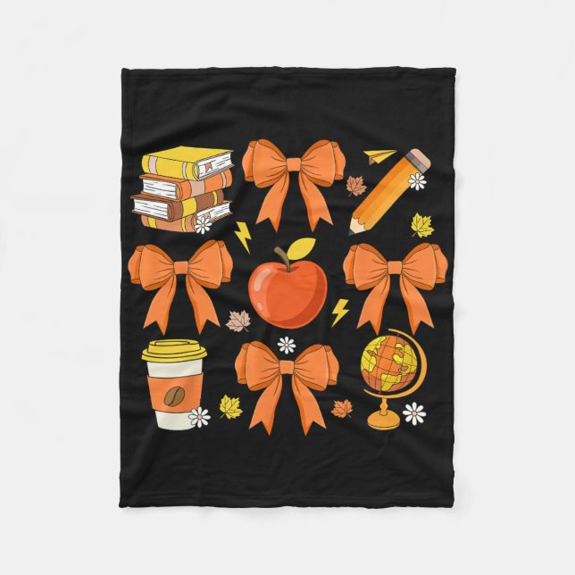 Teacher Fall Shirt Coquette Bow Pumpkin Autumn Tha Fleecefilt (Framsidan)