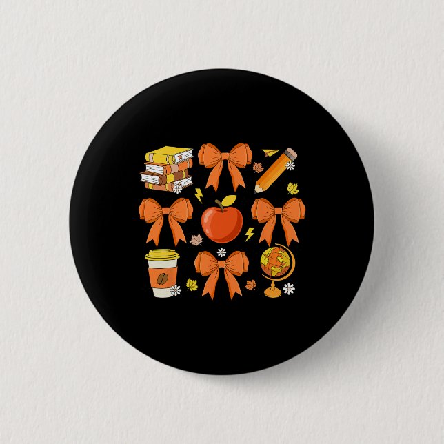Teacher Fall Shirt Coquette Bow Pumpkin Autumn Tha Knapp (Framsida)