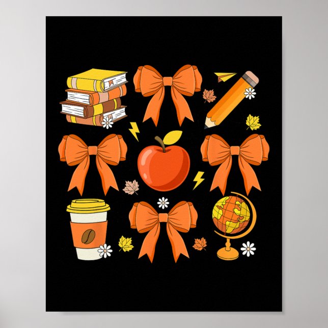 Teacher Fall Shirt Coquette Bow Pumpkin Autumn Tha Poster (Framsidan)