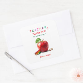 Teacher Gift - Sticker with Thank You Message Fyrkantigt Klistermärke