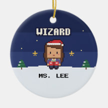 Teacher Gift Wizard Pixel Christmas Ornament