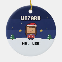Teacher Gift Wizard Pixel Christmas Ornament