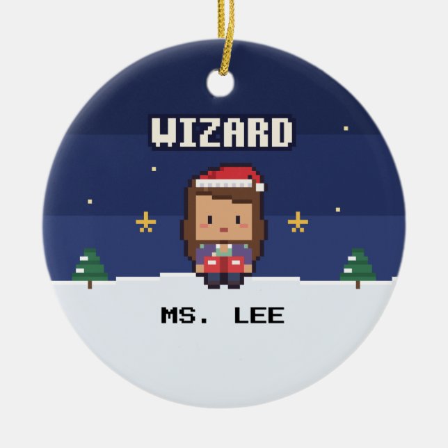 Teacher Gift Wizard Pixel Christmas Ornament (Framsidan)