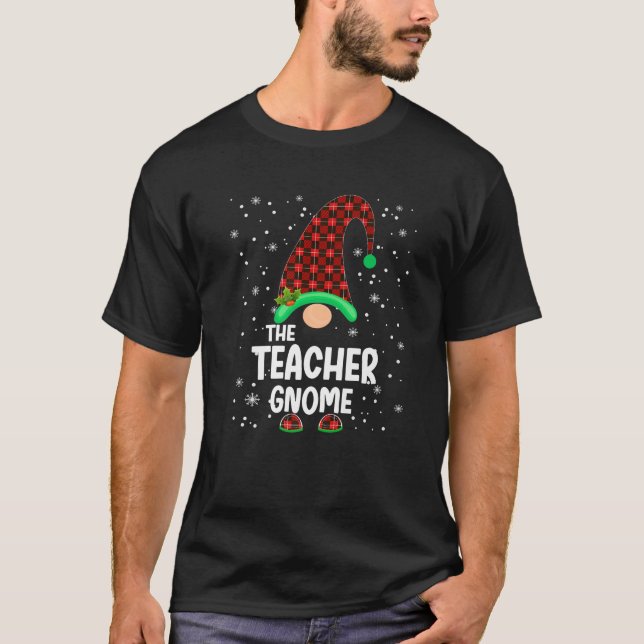 Teacher Gnome Buffalo Plaid Matching Family Christ T Shirt (Framsida)