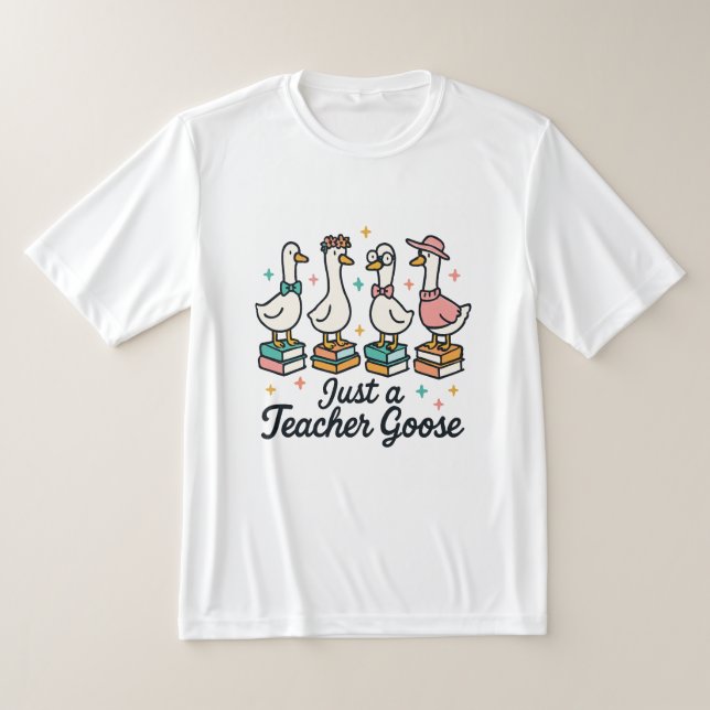 Teacher Goose Cute Geese On Books T Shirt (Laydown)