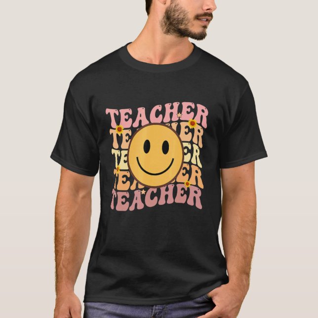 Teacher Groovy Retro Hippie 3 T Shirt (Framsida)