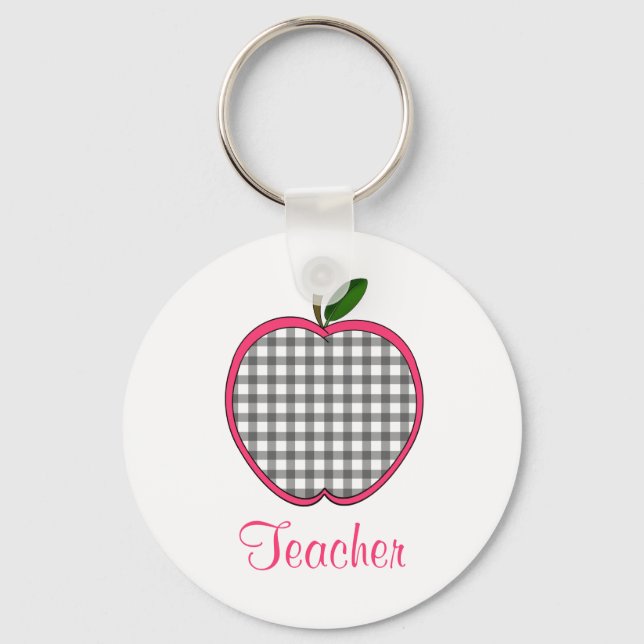 Teacher Keychain - Charcol Grått Gingham Nyckelring (Framsida)