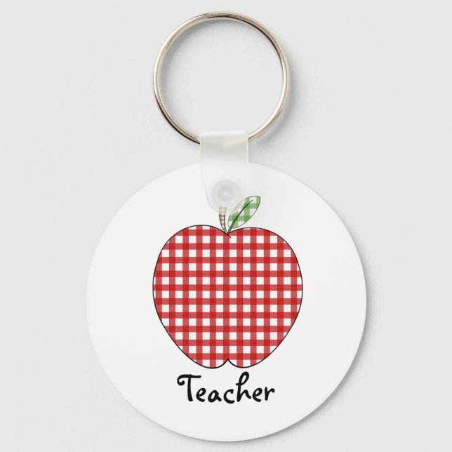 Teacher Keychain - Red Gingham Apple Nyckelring (Framsida)