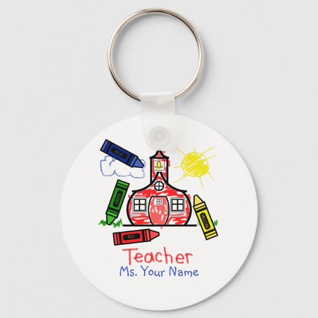Teacher Keychain - Schoolhouse & Kritor Nyckelring (Framsida)