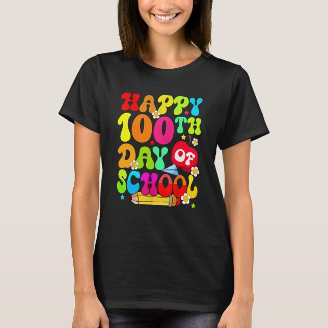Teacher Kids Retro 100 Days Happy 100th Day Of Sch T Shirt (Framsida)
