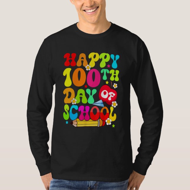 Teacher Kids Retro 100 Days Happy 100th Day Of Sch T Shirt (Framsida)