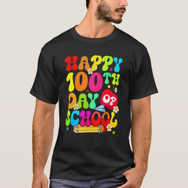 Teacher Kids Retro 100 Days Happy 100th Day Of Sch T Shirt (Framsida)