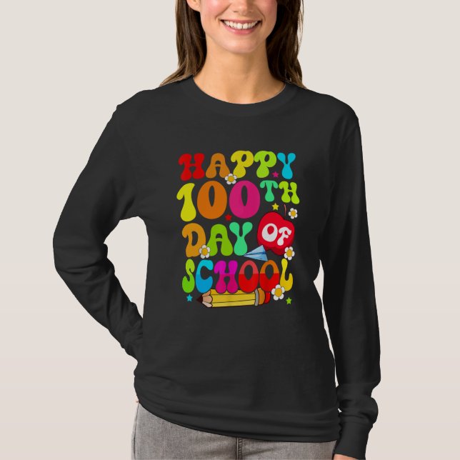 Teacher Kids Retro 100 Days Happy 100th Day Of Sch T Shirt (Framsida)