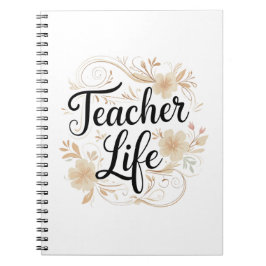Teacher Life Floral Typography Design Anteckningsbok