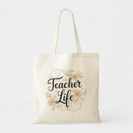 Teacher Life Floral Typography Design Tygkasse