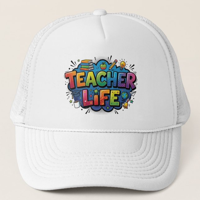 Teacher Life Pop Art Comic Style Teacher Gift Keps (Framsida)