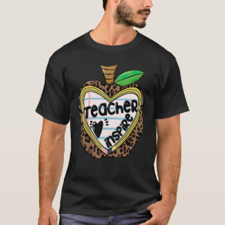 Teacher Loves Inspire Leopard Apple School Life T Shirt