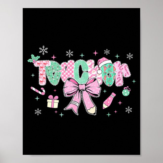 Teacher Merry Christmas Coquette Lace Bow Girl Wom Poster (Framsidan)