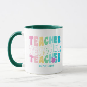 Teacher Modern Rainbow Färg Personlig Namn Mugg