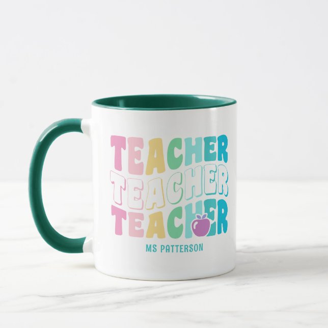 Teacher Modern Rainbow Färg Personlig Namn Mugg (Vänster)