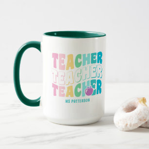 Teacher Modern Rainbow Färg Personlig Namn Mugg