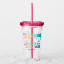 Teacher Modern Rainbow Färg Personlig Namn Take Away Mugg