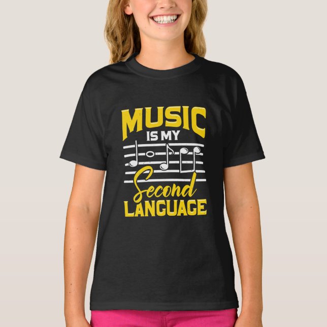 Teacher Music Is My Second Language T Shirt (Framsida)