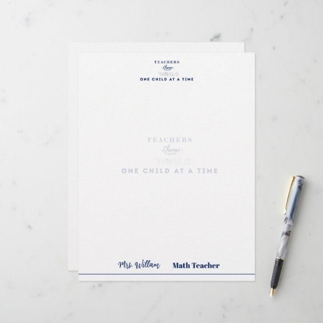 Teacher name elegant quote modern white frame brevhuvud (Fram/Back In Situ)