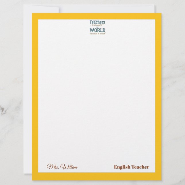 Teacher name elegant quote modern white frame lett brevhuvud (Framsida)