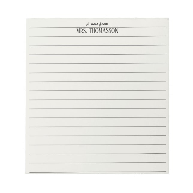 Teacher Notepad lined paper with "a note from"  Anteckningsblock (Framsida)