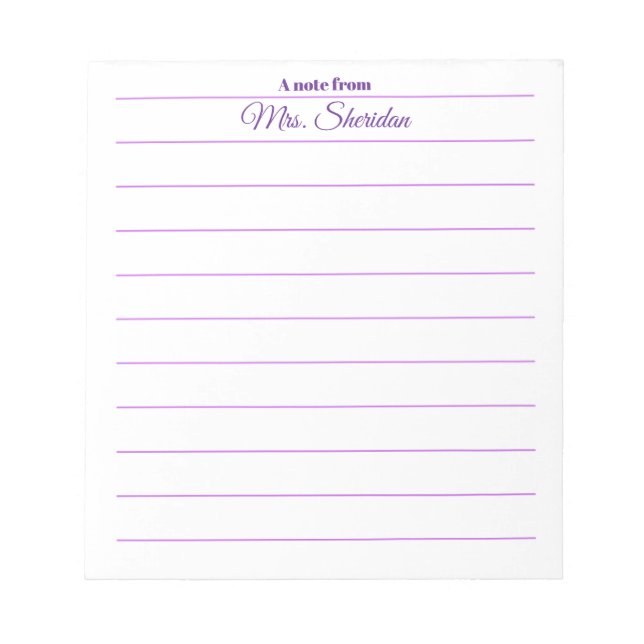 Teacher Notepads Purple Lined Paper A note from Anteckningsblock (Framsida)