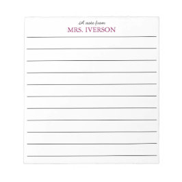 teacher Notepads Simple lined paper "a note from" Anteckningsblock