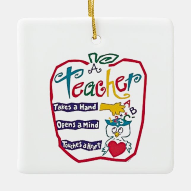 "TEACHER"-ORNAMENT ÄPPLE OCH TACK JULGRANSPRYDNAD KERAMIK (Framsida)