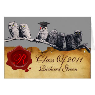 TEACHER OWLGRADUATION PARCHMENT VAX SEAL MONOGRAM HÄLSNINGSKORT