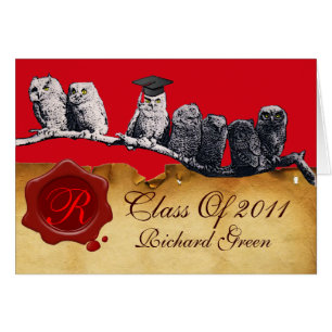 TEACHER OWLGRADUATION PARCHMENT VAX SEAL MONOGRAM HÄLSNINGSKORT