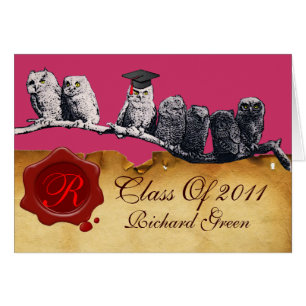 TEACHER OWLGRADUATION PARCHMENT VAX SEAL MONOGRAM HÄLSNINGSKORT