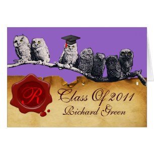 TEACHER OWLGRADUATION PARCHMENT VAX SEAL MONOGRAM HÄLSNINGSKORT