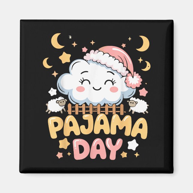 Teacher Pajama Day Shirt, Funny Cloud Sleever Scho Magnet (Framsidan)