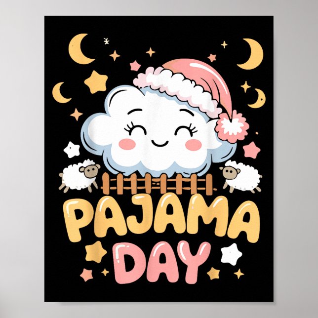 Teacher Pajama Day Shirt, Funny Cloud Sleever Scho Poster (Framsidan)