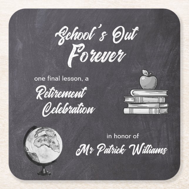 Teacher Pension Chalk Blackboard Nostalgic Underlägg Papper Kvadrat (Framsidan)