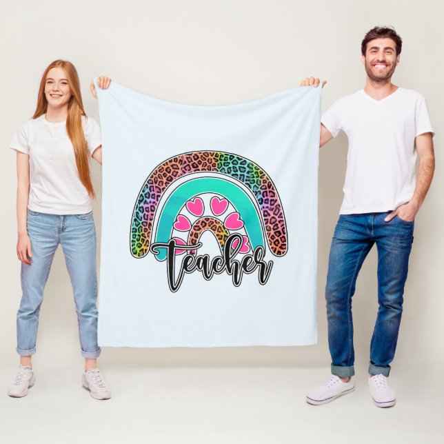 Teacher Rainbow - Colorful Leopard Print Fleecefilt (På plats)