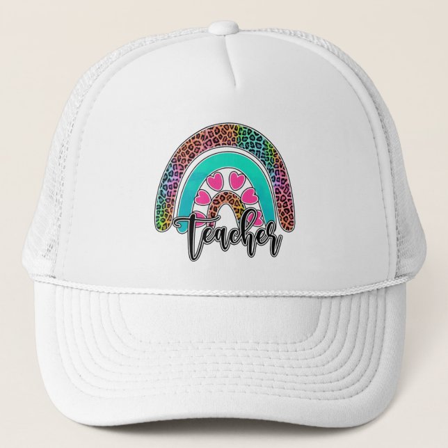 Teacher Rainbow - Colorful Leopard Print Keps (Framsida)