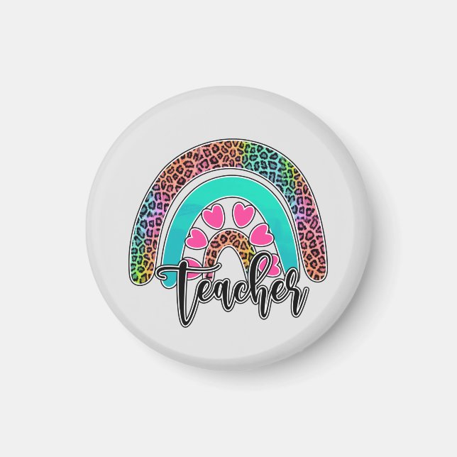 Teacher Rainbow - Colorful Leopard Print Magnet (Framsidan)